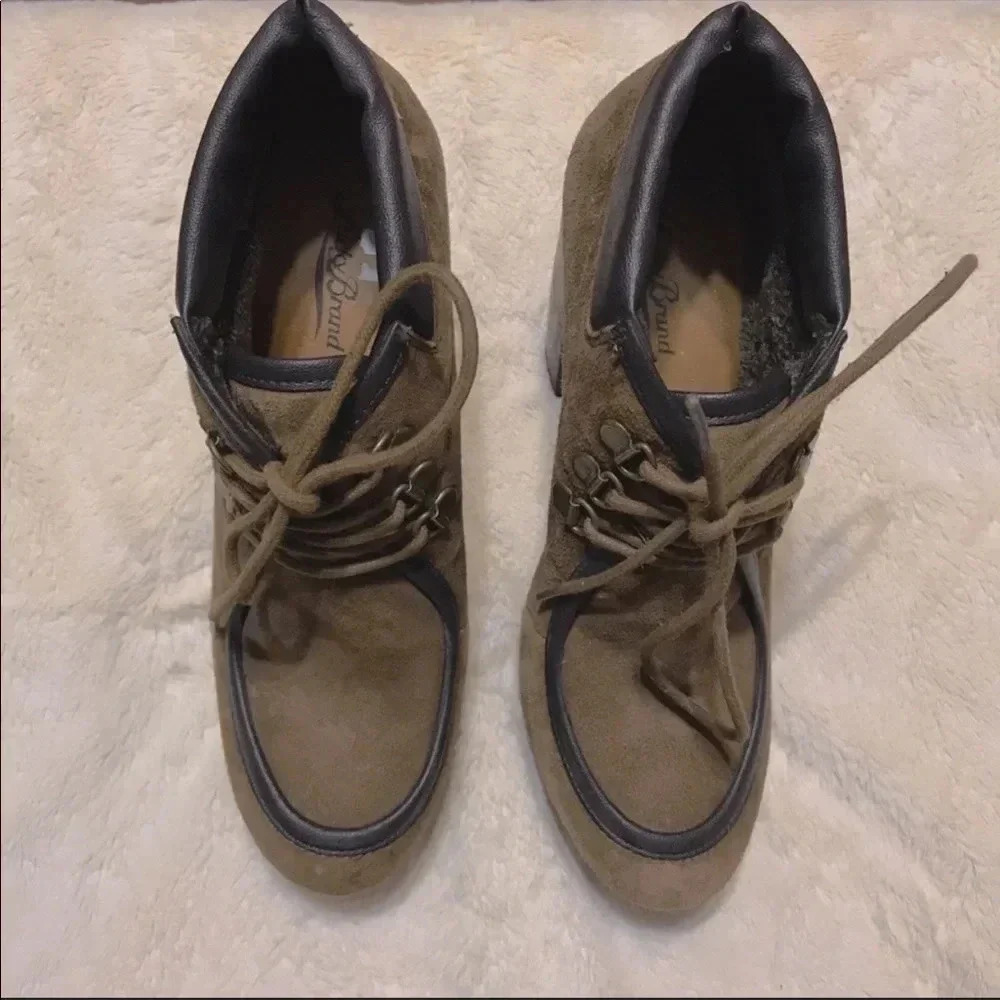 Lucky Brand Lace Up Chukka Platform Booties Cendara Ankle Boot High-Heel 8.5 - Picture 3 of 8